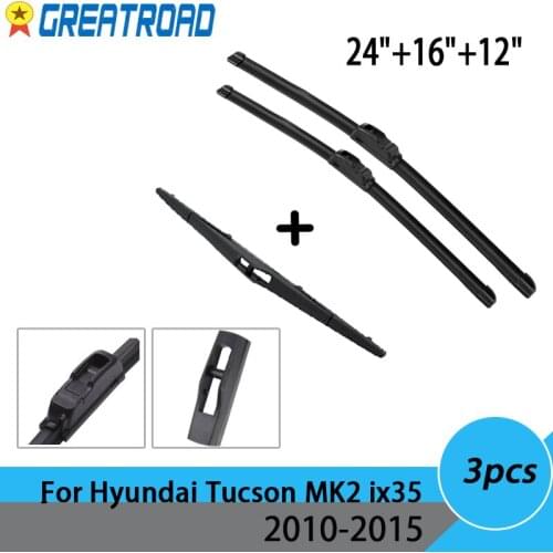 Wiper Front Rear Wiper Blades Set Kit For Hyundai Tucson MK2 ix35 2010-2015 11 12 13 Windshield Windscreen Rear Window 24"16"12"