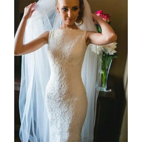 LORIE 2019 White Mermaid Wedding Dress High Neck Appliqued Tulle Stare Sleeves Boho Wedding Gown Long Train Bride Dress