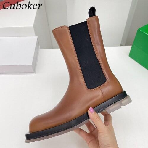 2021 Autumn Winter Women Martin Boots Brand Designer Square Toe Slip On Thick Bottom Genuine Leather Short Ankle Boots Women