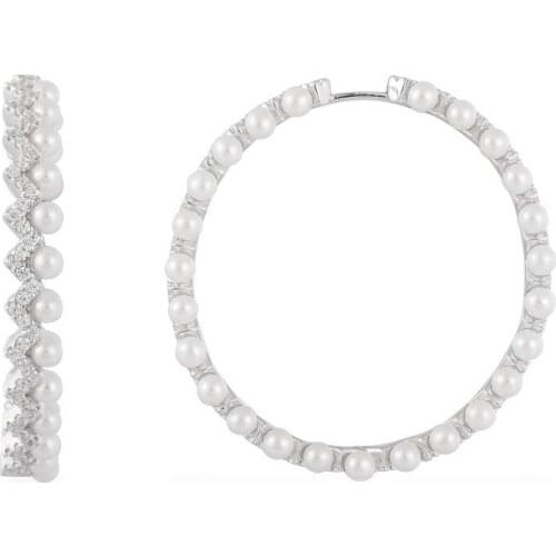 Women Inlaid Pearl Geometric Earrings Round Monaco Romantic Jewelry