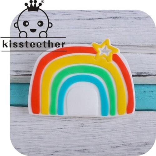 Kissteether 1pcs Rainbow Silicone Teether Beads Pacifier Clip Food Grade Silicone Baby Safe Toys For BABY DIY Pacifier Chain