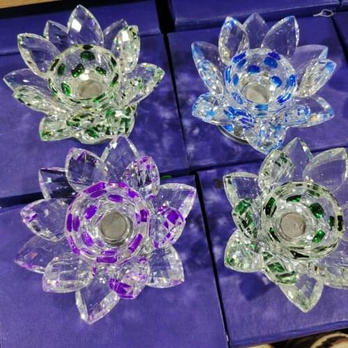 1pcs Varicolored Crystal Lotus Candlestick Mniature Romantic Flower Candle Holder Colorful Glass Ornaments Home Decoration