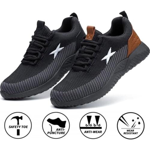 2021 Safety Work Shoes Men Steel Toe Cap Anti-smashing Working Boots Breathable Outdoor Construction Mesh Sport Shoes Plus Size
