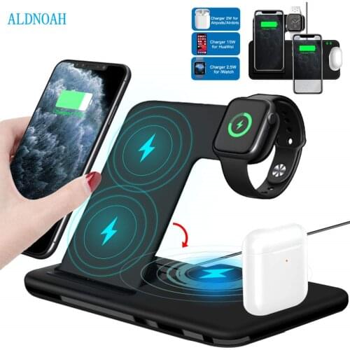 15W Qi Fast Wireless Charger Stand For iPhone 12 11 X 8 Apple Watch 4 in 1 Foldable Charging Dock Station for Airpods Pro iWatch