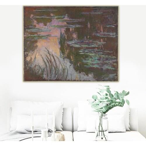 Citon Claude Monet《Water-Lilies,Setting Sun》Canvas Oil Painting Artwork Picture Wall Background Decor Home Interior Decoration