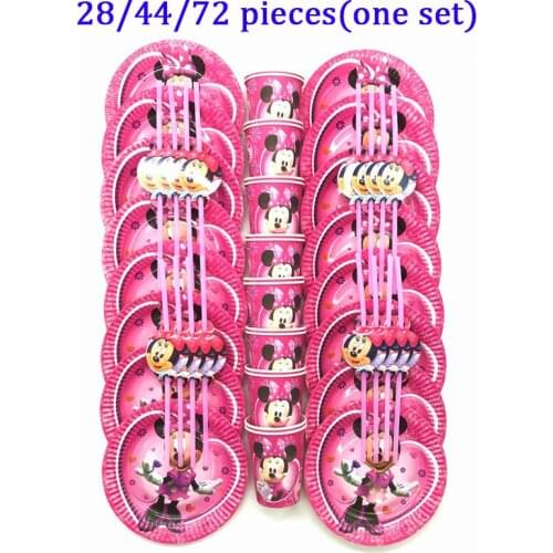Kids Girls Happy Birthday Party Supplies Minnie Theme Cup Plate Straws Disposable Tableware Set Baby Shower Party Wedding Decor