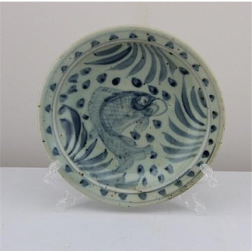 Yuan Dynasty Blue And White Hand Painted Fish Pattern Antique Porcelain Plate