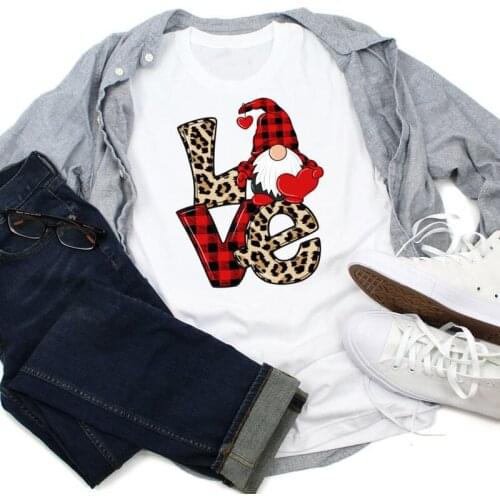 Leopard Buffalo Plaid Gnome Colored T-shirt Cute Womens Valentines Graphic Tee Top Funny Valentines Day Gift Tshirt Camiseta