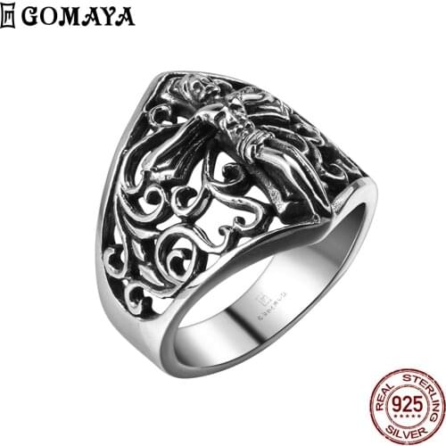 GOMAYA 316L Stainless Steel Cross Rings For Men Black Royal Flat ring Personality Vintage Style Anniversary Fashion Jewelry
