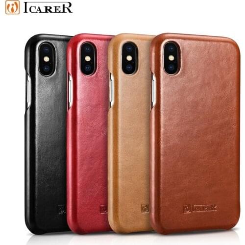 ICARER Curved Edge Vintage Genuine Leather Phone Cases For iPhone Xs Max Full Protective Flip Case Cover For iPhone XR X Coque