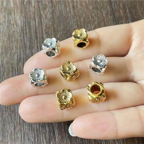 JunKang 15pcs 8mm rectangular beads with large holes carving flowers jewelry making DIY handmade bracelet necklace accessories