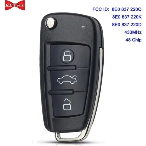 KEYECU for Audi A2 A4 S4 Cabrio Quattro RS4 Avant Remote Key Fob 8E0 837 220Q K D 8E0837220Q 8E0837220K 8E0837220D 433MHz ID48