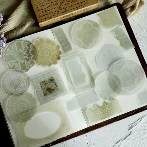 KLJUYP 50pcs Vintage Lace Vellum Stickers for Scrapbooking Happy Planner/Card Making/Journaling Project