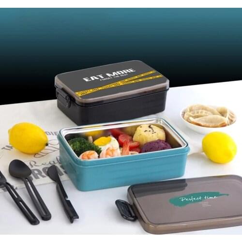 Lunch Box Free Cutlery Letter Pattern Student School Food Storage 304 Stainless Steel Liner Office Worker Bento Box 1100mll/37oz