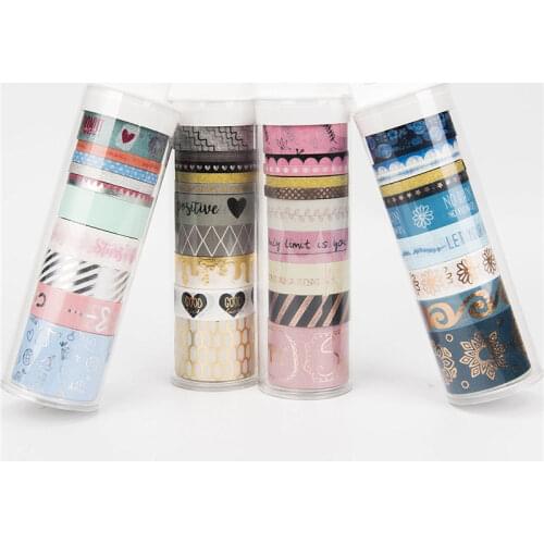 Lovedoki Foil Gold Washi Paper Tape Notebook Masking Tapes Set Planner Decorative sticker Accessories 10 Rolls School Stationery