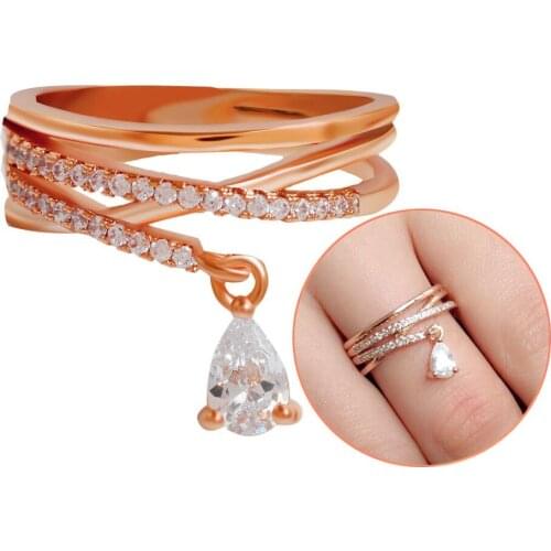 MENFYI Fashion High Quality Water Drop Pendant Rings Zircon Multicolor Ring Multilayer Cross Wedding Rings For Women Jewelry