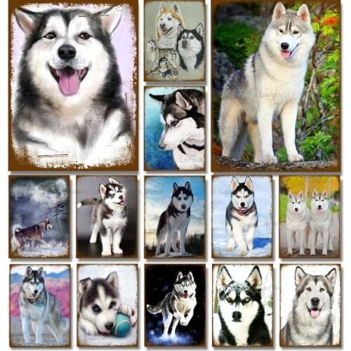 Retro Metal Pet Poster Tin Signs Husky Classic Dog Puppy Vintage Plaque Pub Bar Wall Art Stickers Decorative Metal Painting