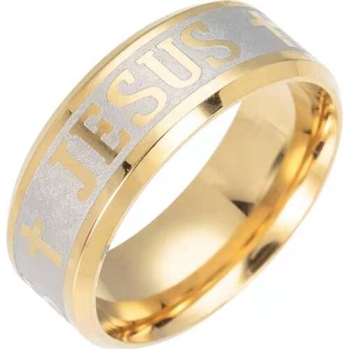 Fashion Personality Gift Ring JESUS Letter Cool Gold Cross Religious Style Stainless Steel Ring 2021 Trend Product Party gift