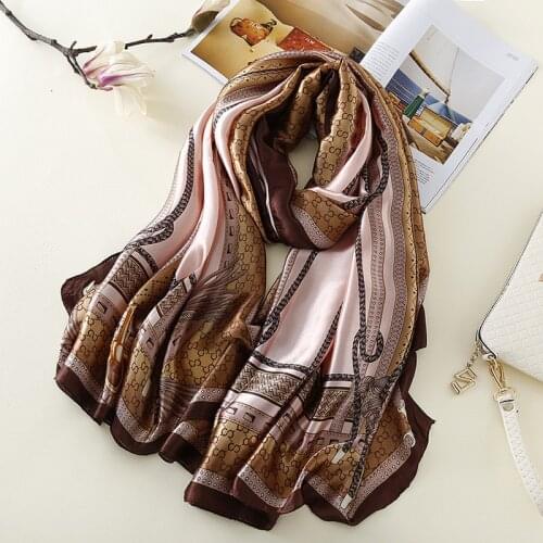 Europe and America fashion real silk scarf letter chain silk towel high-quality goods bask in shawl female hijab hood kechief