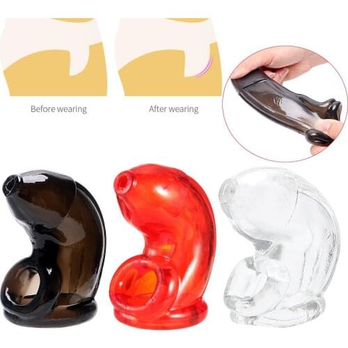 Soft Silicone Cock Cage Penis Enlargement Sleeves Scrotum Stretcher Prevent Erection Ring Male Delay Chastity Lock Sex Products