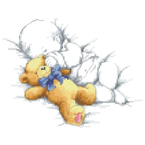 The baby asleep (2) cross stitch package kids bear people 18ct 14ct 11ct cloth cotton thread embroidery DIY handmade needlework