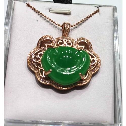 Natural jade ruyi pendant necklace surface old hole ice full of color Yang green water