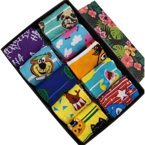 10 Pairs/Pack New Cotton Men Womens Crew Dress Socks Funny Harajuku Cute Novelty Cartoon Sloth Anime Game Skateboard Sock Gift