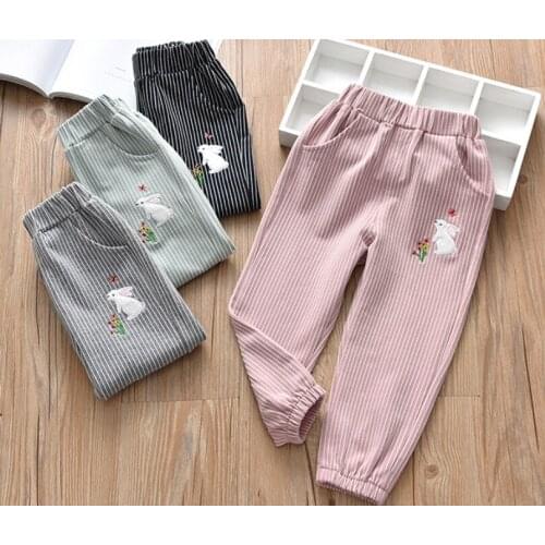 New Arrival Baby Girls Striped Pants For Spring Summer Cute Rabbit Embroidered Kids Girl Trousers Childrens wear Clothes