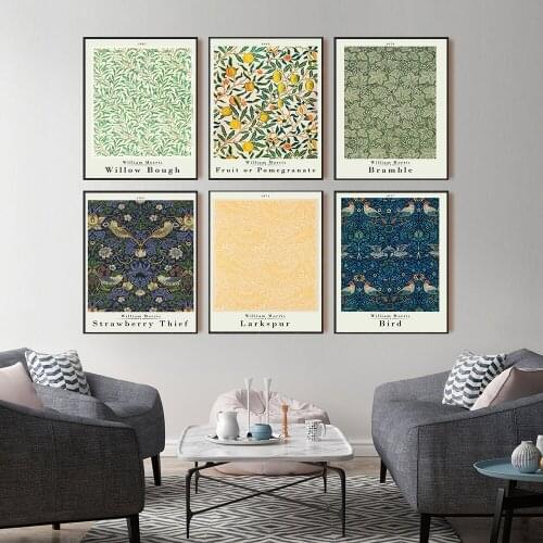 William Morris Poster Print Flower Leaf Fruit Bird Museum Exhibition Wall Art Canvas Painting for Living Room Picture Decoration