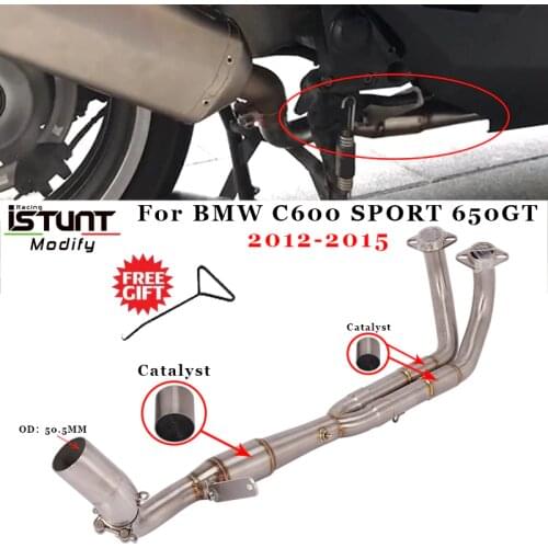 Slip On For BMW C600 SPORT 650GT 2012 2013 2014 2015 Motorcycle Exhaust Escape Modified With Catalyst Front Middle Link Pipe
