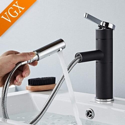 VGX Bathroom Faucets Basin Mixer Sink Pull Out Faucet Gourmet Washbasin Taps Water Tap Hot Cold 360 Tapware Crane Brass Black