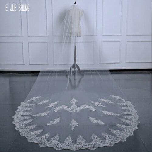 E JUE SHUNG Modern Wedding Veils Long Lace Applique Edge Bridal Veils One Layer Wedding Accessories For Bride Voile Mariage