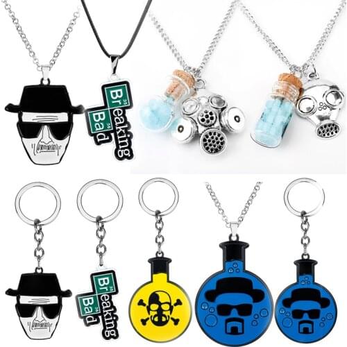 TV Breaking Bad Metal Keychain Inspired Crystal Sky Blue Vial Cork Bottle Necklace for Woman Men Keyring Jewelry Christmas Gift