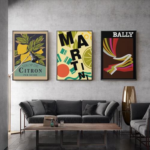 Vintage Martini Canvas Painting Abstract Bally Posters and Prints Retro Wall Art Murals Pictures for Home Decoration
