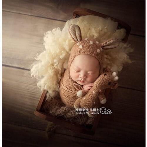 Knit bonnet and doll full set Newborn set mohair baby bonnet Handmade knitted cat hat and toy set Newborn photography props