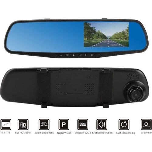 TAIHONGYU 4.3 Inch Full HD 1080P Car Dvr Camera Auto Rearview Mirror Digital Video Recorder Dual Lens Registratory Camcorder