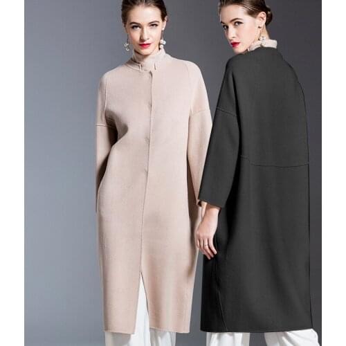 Long woolen blends cashmere coats for women 2019 autumn winter ladies jackets plus size overcoat double sided off white grey