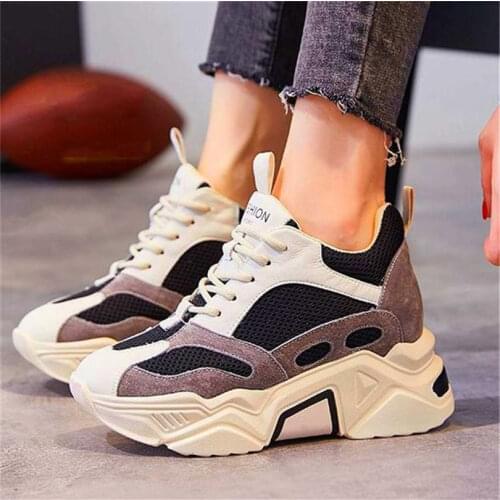 Fashion Sneakers Womens Real Leather Platform Wedge Ankle Boots High Heel Increasing Height Oxfords Casual Breathable Shoes