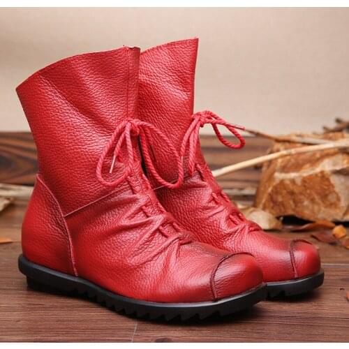 Brand New Women Fashion Vintage Genuine Leather Shoes Female Spring Autumn Platform Ankle Boots Woman Soft Lace Up Casual Boots