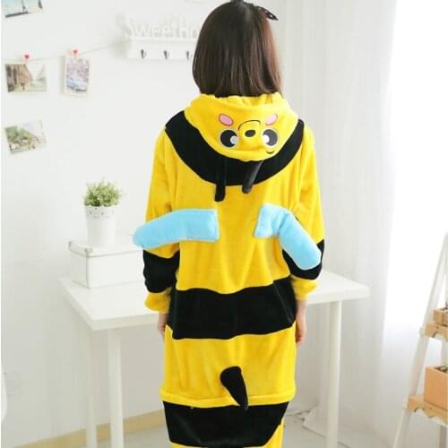 2019 Halloween Adult Bee Kigurumi Cosplay Costume Flannel Female Outfits Jumpsuits Bodysuits Women Onesie Hoodie Pajamas