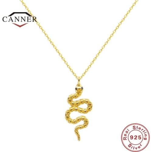 CANNER Real 925 Sterling Silver Necklaces Fashion New Personality Snake-shaped Pendant Necklace For Women Fine Jewelry Collares