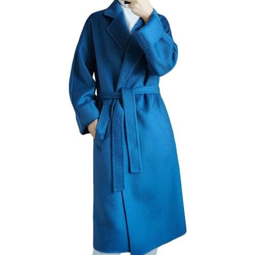 2020 New Winter Jacket Women Coat 100% Real Wool Coat Water Ripple Coat Long Outerwear Belt Female Jacket Fashion Overcoat P251