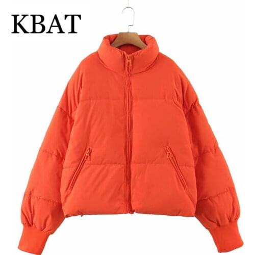 KBAT 2021 Winter Women Solid Oversize Crop Parkas Thick Zipper Pockets Female Warm Elegant Coat Jacket