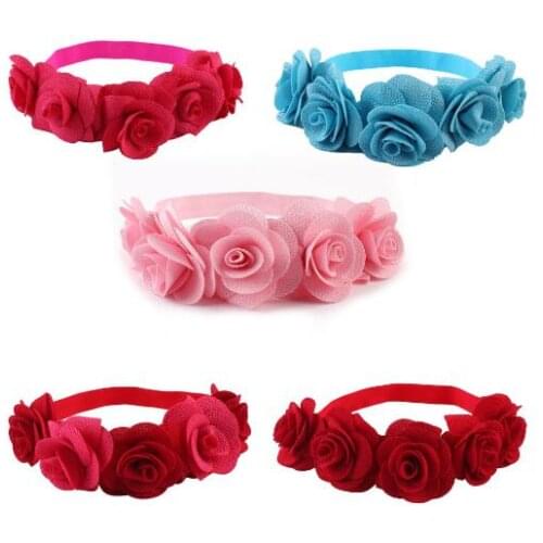 1pcs 2017 Retail Floral Headband Five fabrics non-woven rose Flower Girls elastic hairbands Headwear beach hair accessories