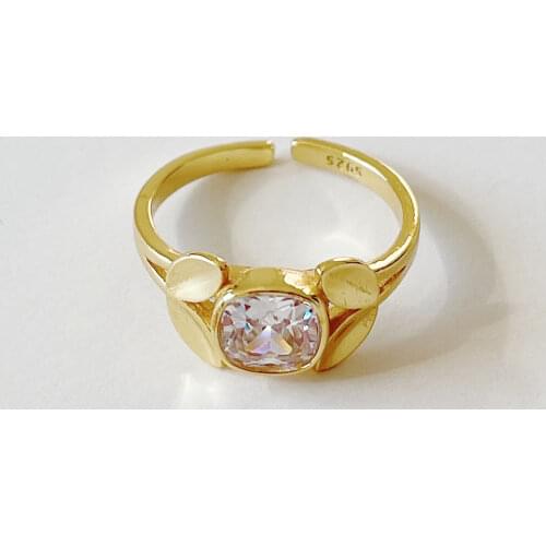 1pc Authentic S925 Sterling Silver FINE Jewelry Inlay ROUND Geometric &Leaf ring adjust TLJ1003