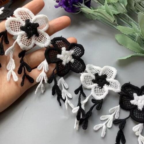 1 Yard White Black 5cm Pearl Flower Tassel Lace Trim Ribbon Fabric Embroidered Applique Sewing Craft Wedding Dress Clothes