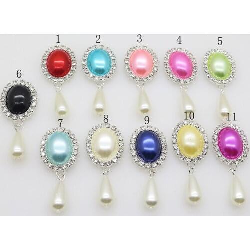 10pcs/set 20*45mm Colorful Pearl Rhinestone Buttons for Wedding Bouquet Child Hair Ribbon metal brooch DIY crafts Accessories