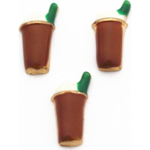 10pcs/lot Metal Enamel Beverage Cup Floating Charms Fit Living Glass Memory Floating Lockets Necklace DIY Jewelry