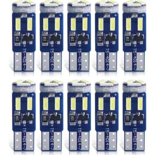 10 Pcs T5 LED Lights W1.2W W3W LED Car Interior Light Auto Side Wedge Dashboard Gauge Instrument Lamp Bulb 4014 LED Super Bright