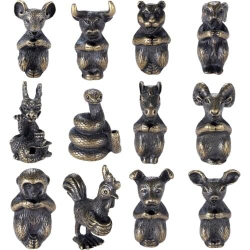 12pcs/set Zodiac Incense Burner Mini 12 Animals Shape Holder Antique Bronze Metal Chinese Stick Line Base Decor Temple Yoga